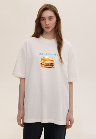 Футболка oversize unisex "ДУША СНІДАНКУ" белая Футболка oversize unisex "ДУША СНІДАНКУ" белая